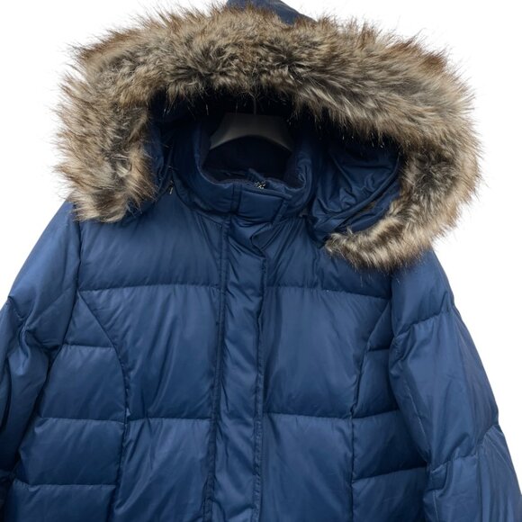 Eddie Bauer Puffer Long Jacket Coat Removable Hood Fur Women's Medium Tall MT - Picture 5 of 11